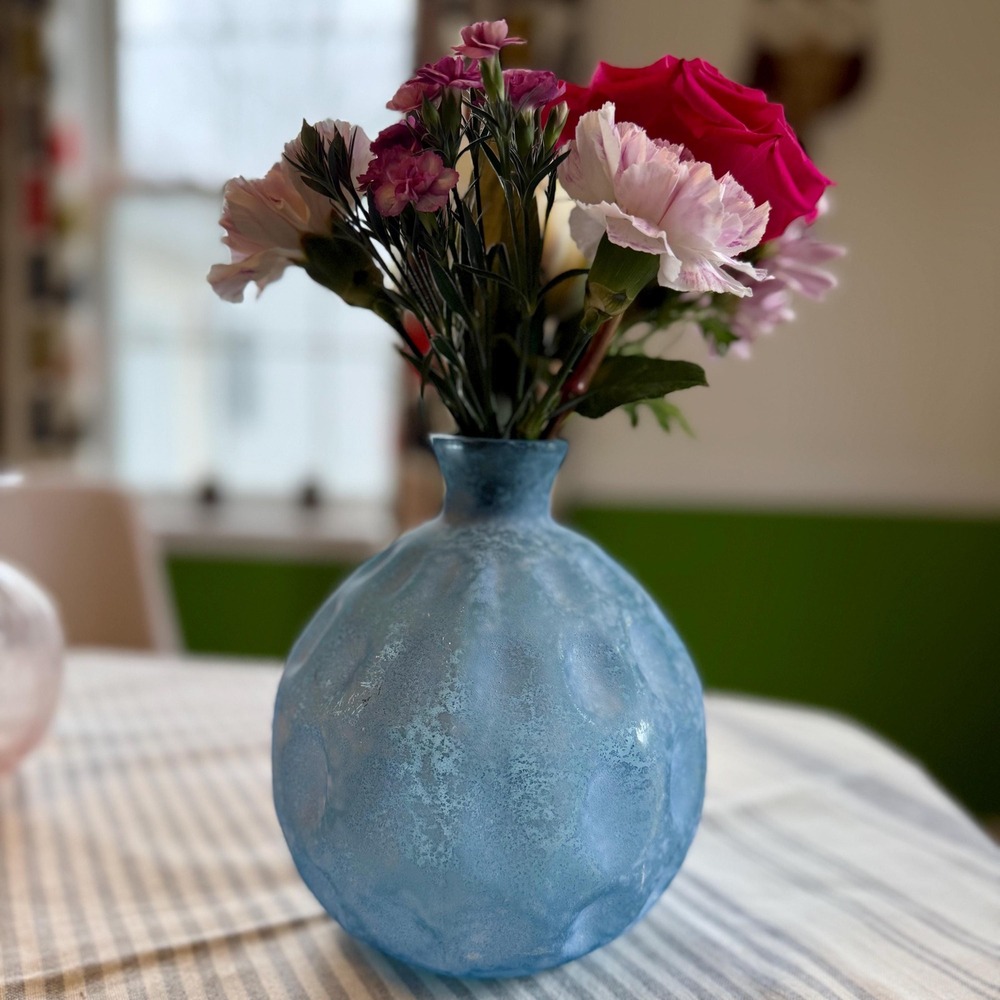 Vidrios San Miguel 7" Recycled Glass Handmade Thumbprint Balloon Vase Baby Blue